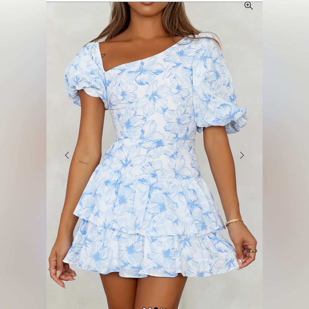 HELLO MOLLY LADYLIKE ETIQUETTE MINI DRESS floral white, light blue Size: M - Picture 4 of 17